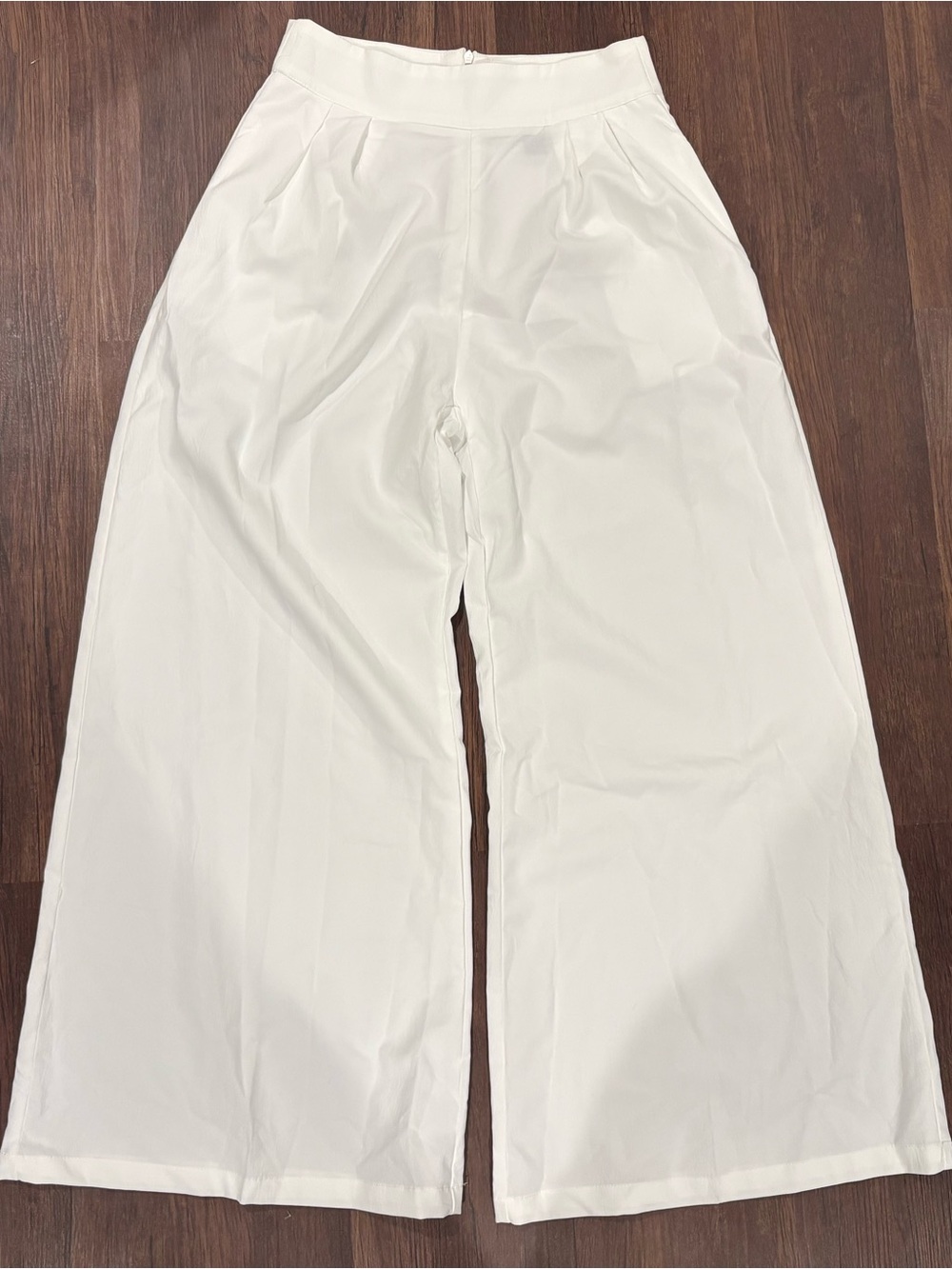 Clean Girl White Wide Leg Palazzo Pants Sz S High Waisted Minimal Coastal